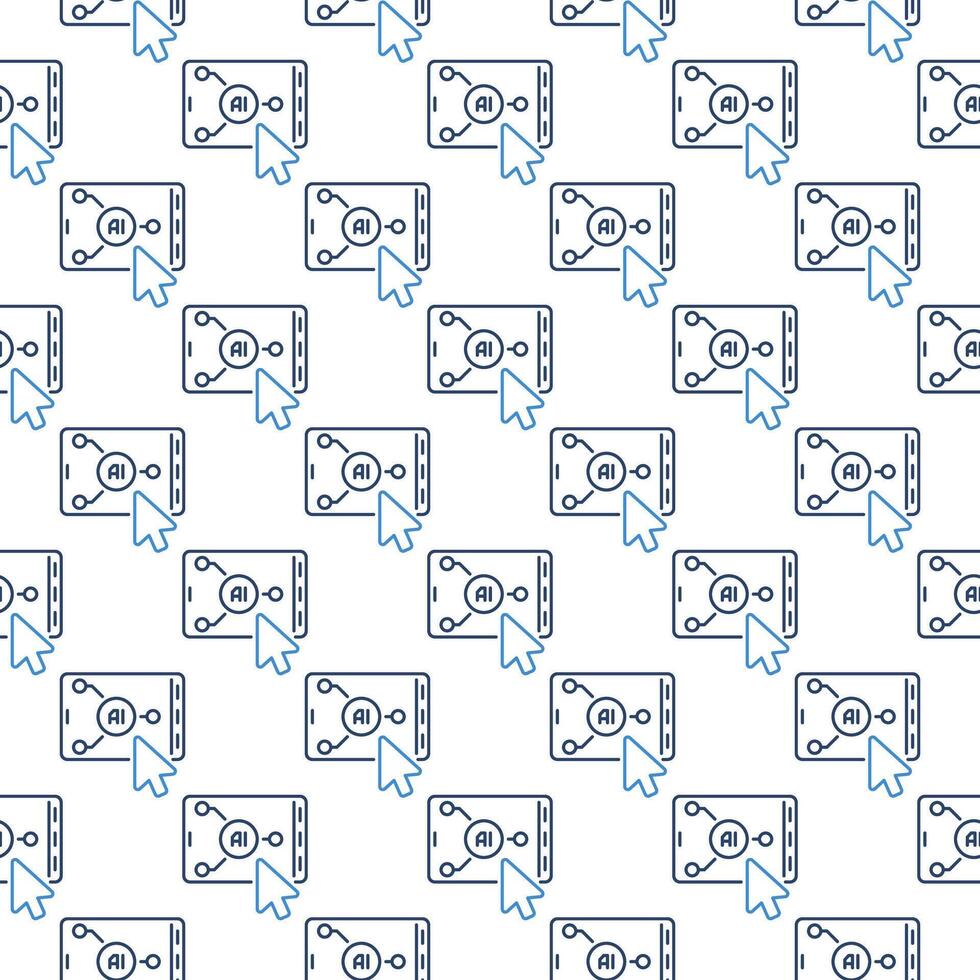 Mouse Cursor on Smartphone with AI vector Artificial Intelligence thin line Seamless Pattern