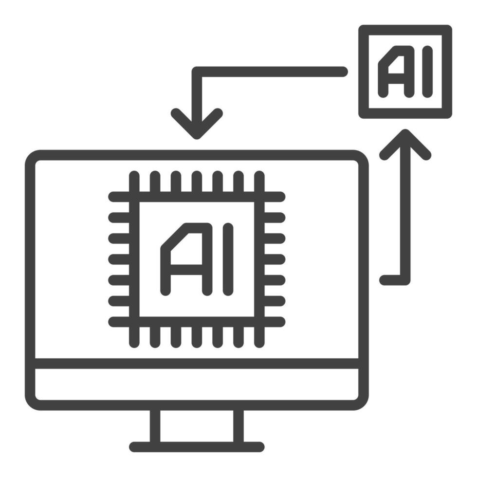 AI Computer Display vector AI Technology thin line icon or symbol