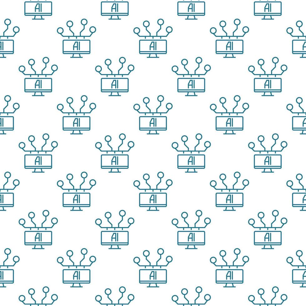 Computer with AI vector Artificial Intelligence linear seamless pattern