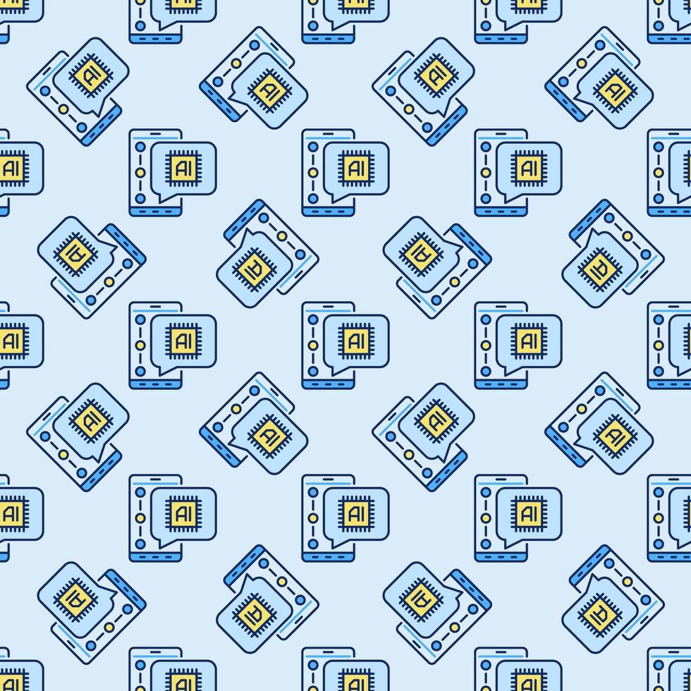 Artificial Intelligence Speech Bubble on Smartphone vector AI colored Seamless Pattern