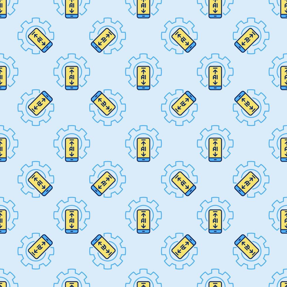 Gear with AI Smart-phone vector Artificial Intelligence in Phone Settings colored Seamless Pattern