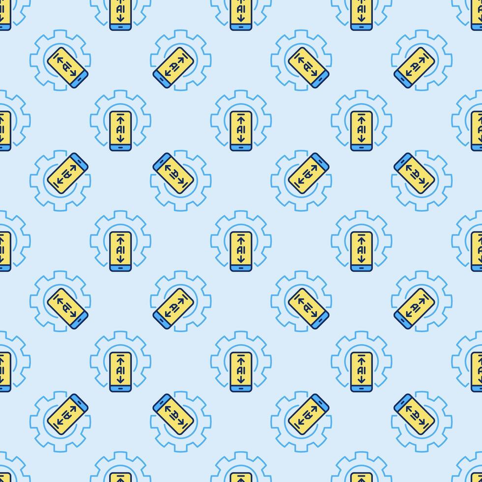 Gear with AI Smart-phone vector Artificial Intelligence in Phone Settings colored Seamless Pattern