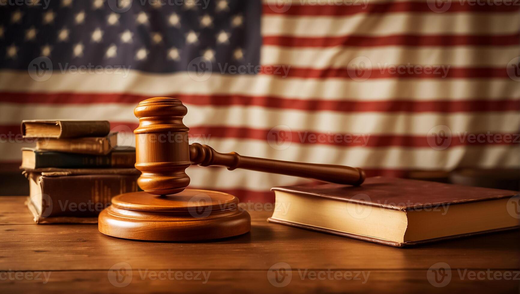 AI generated Judge gavel, American flag banner photo