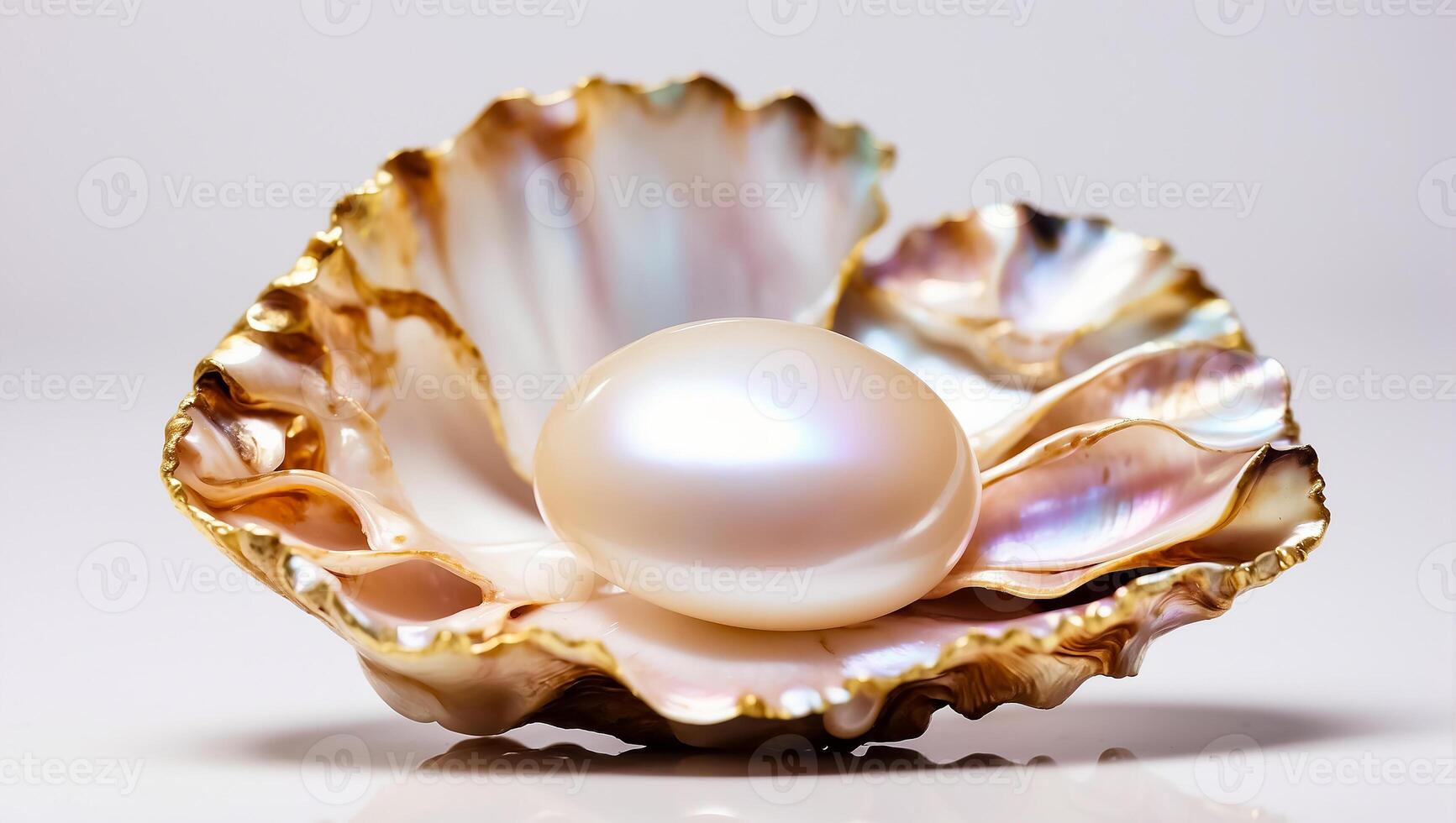 AI generated Beautiful shell with pearls on a light background photo