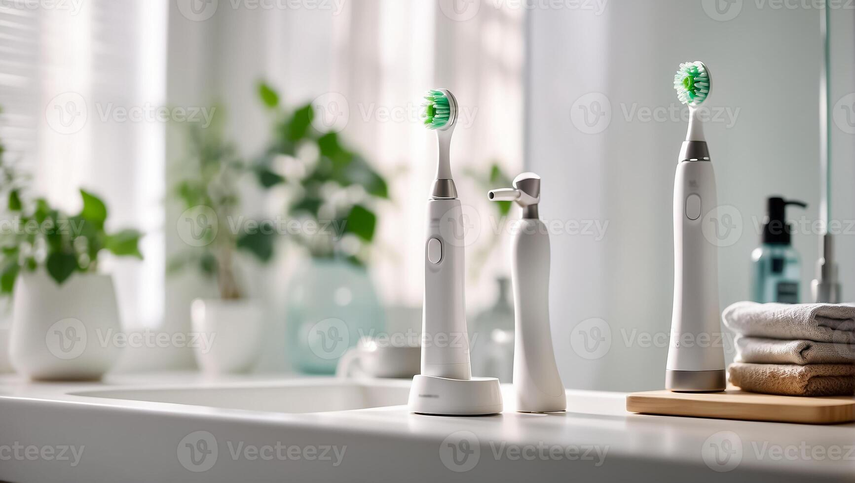 AI generated Electric toothbrush in the bathroom photo