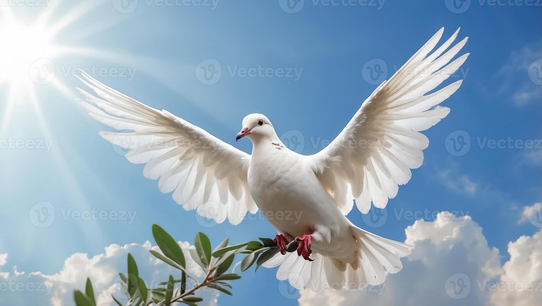 AI generated White dove against the sky with clouds, branch photo