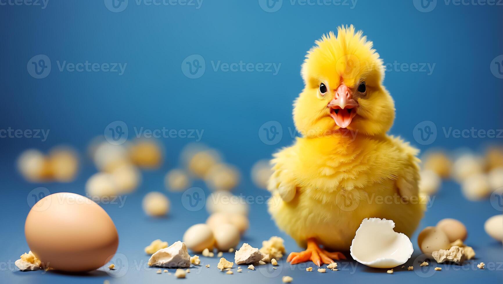 AI generated Cute fluffy shell chicken on color background photo