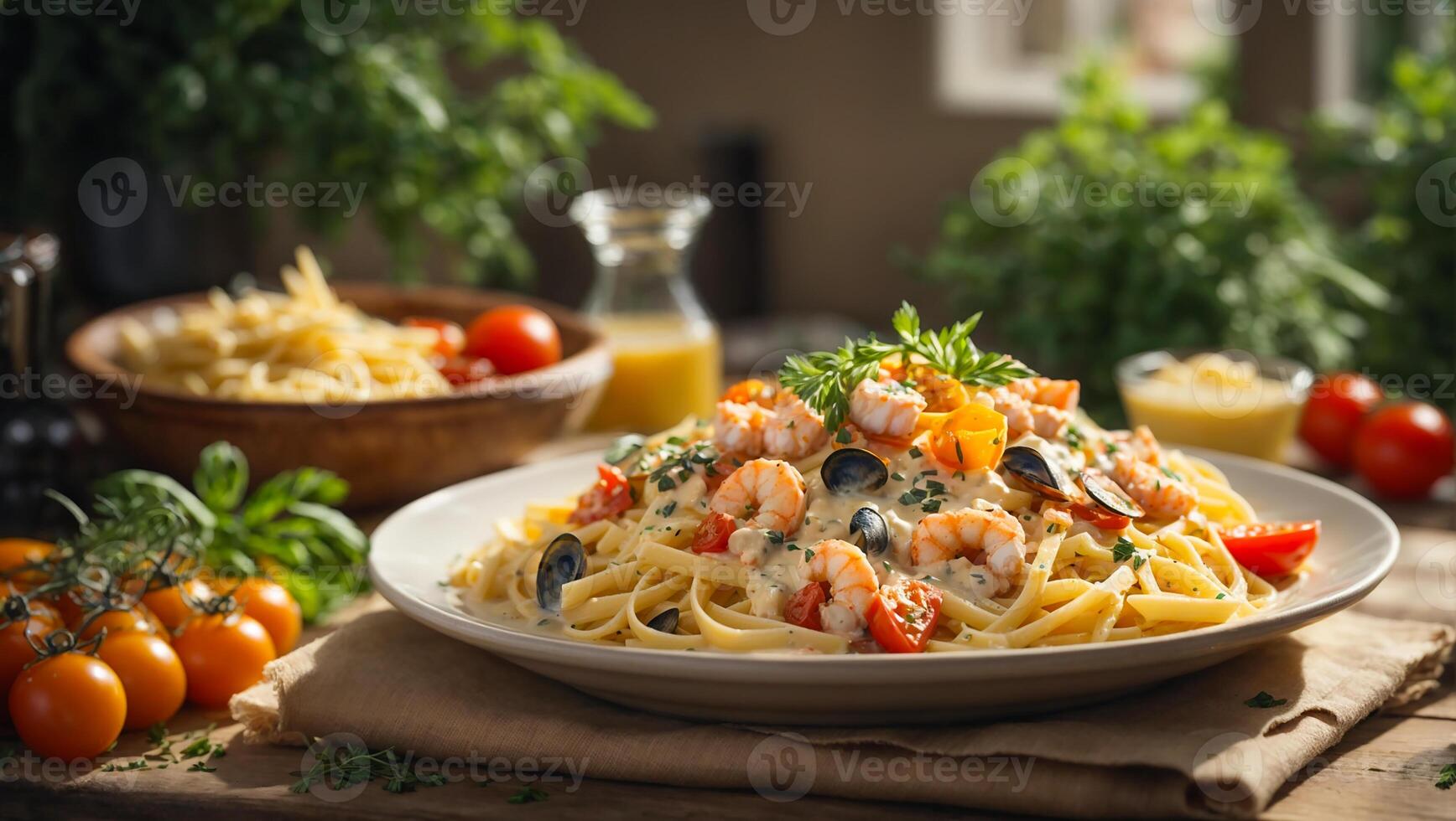 AI generated Spaghetti with shrimp photo