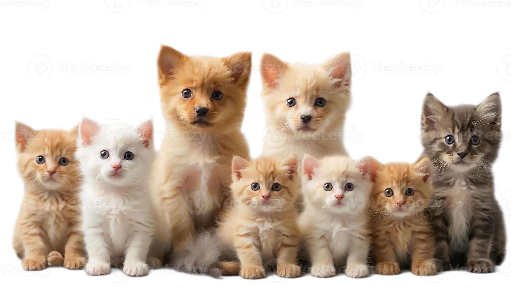 AI generated Many different puppies and kittens isolated on a white background photo