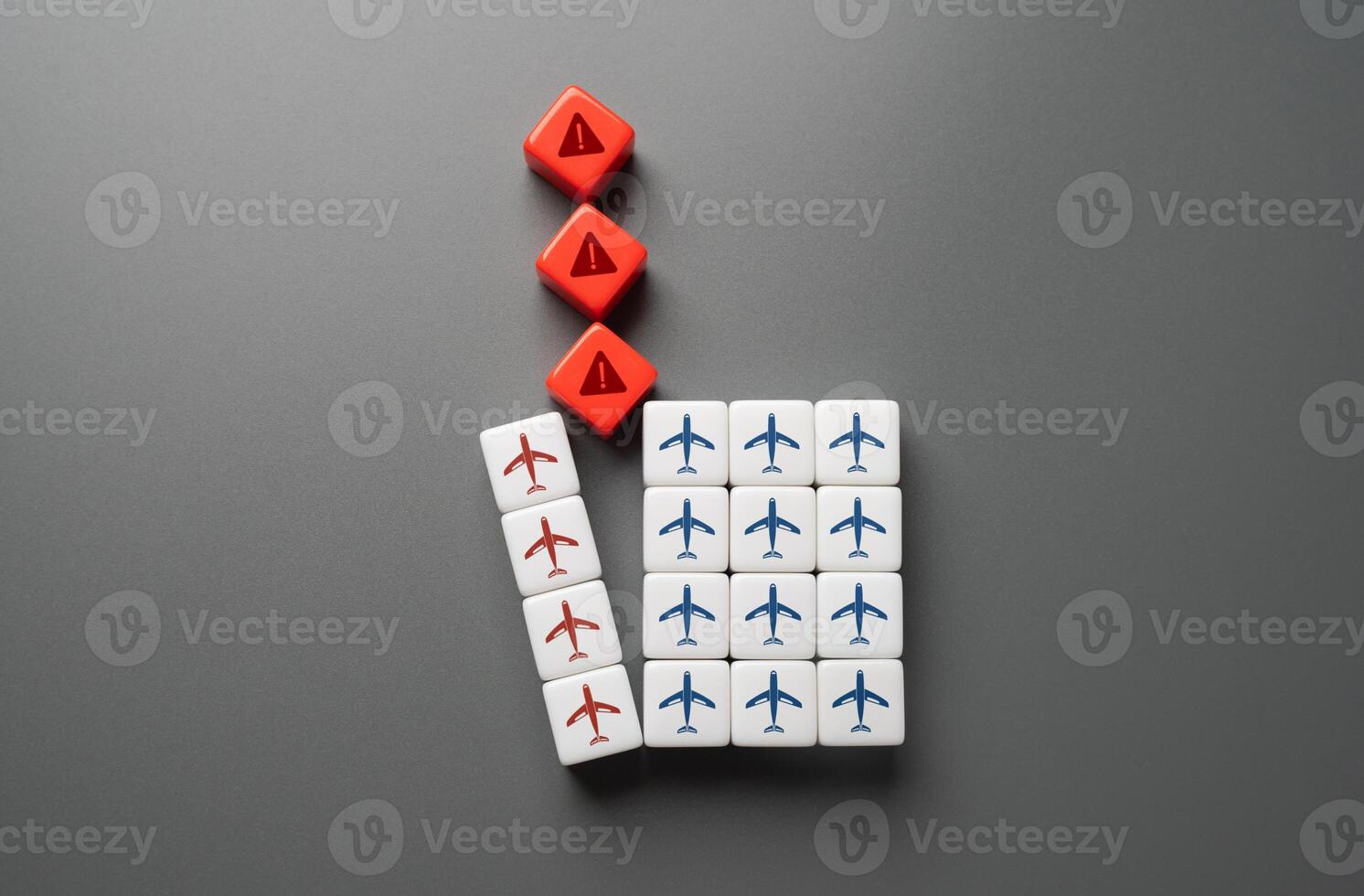 Cancelation of some flights. Lower passenger demand, increased fuel costs, or regulatory measures addressing climate impact. Reduction of air flights. Delayed. Canceled. photo