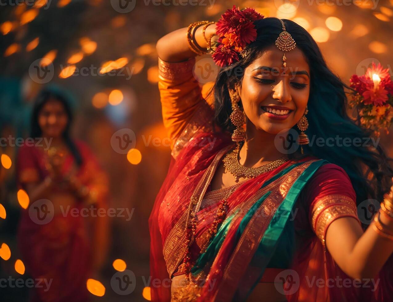 AI generated Beautiful Indian girl dancing photo