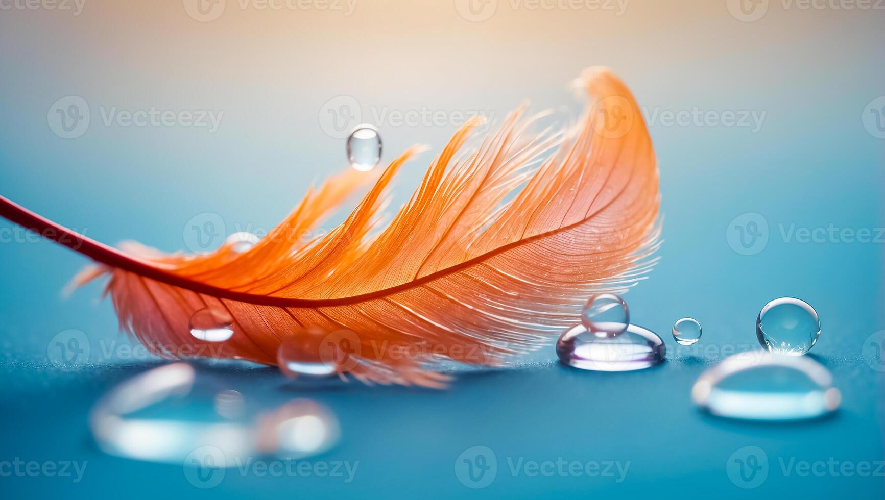 Beautiful feather, drop of water, color background photo