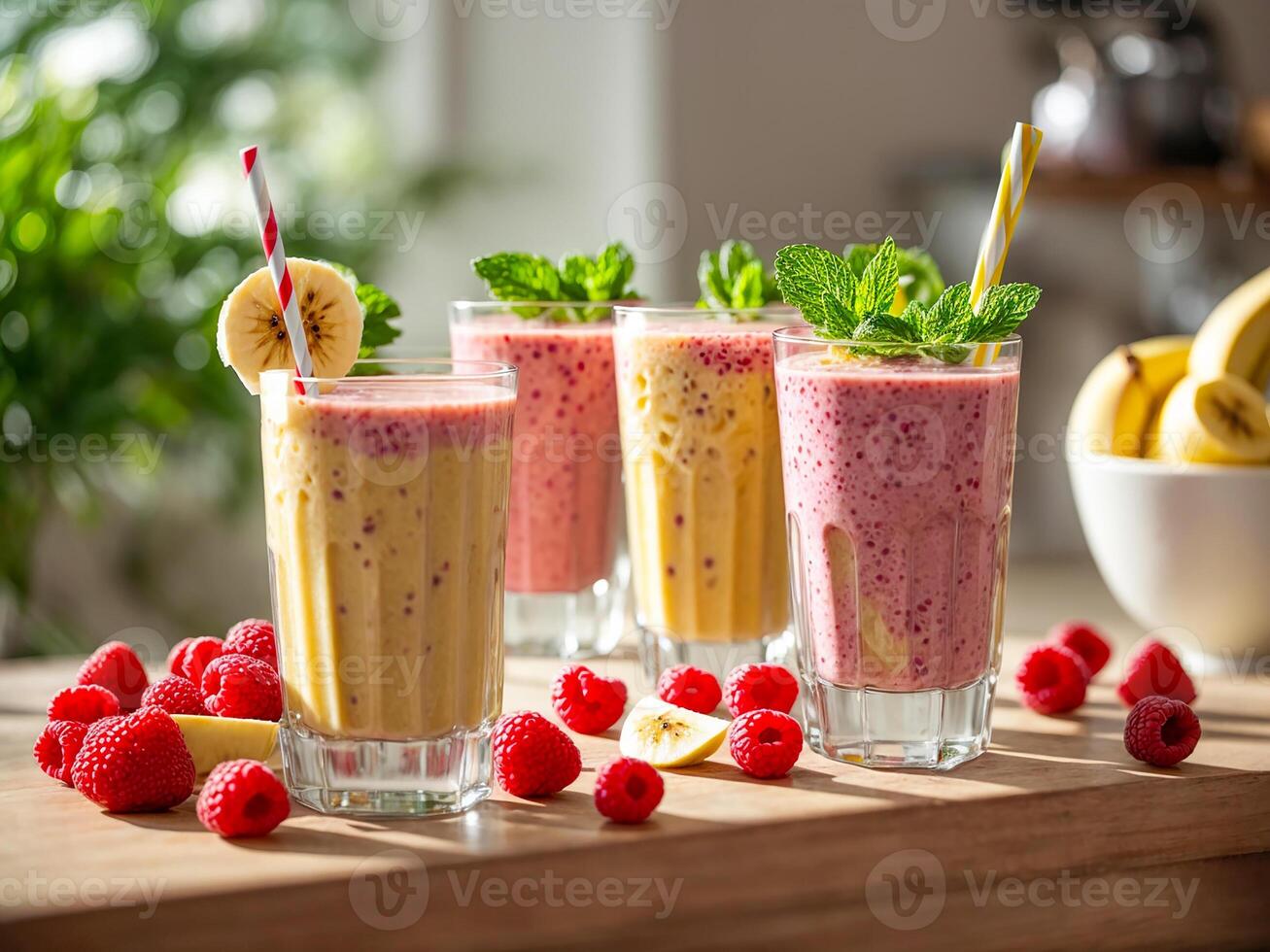 AI generated Strawberry and banana smoothie photo