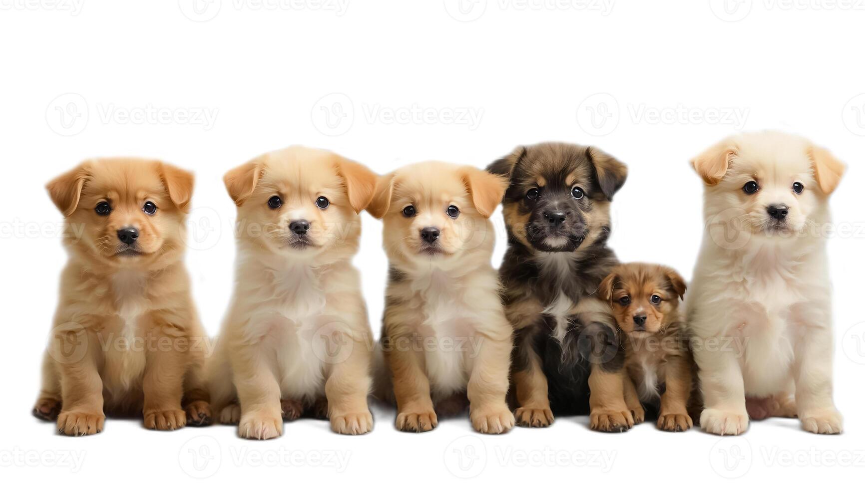 AI generated Many different puppies isolated on a white background photo