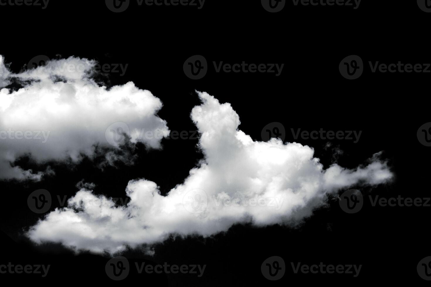 White long cumulus clouds isolated on black background. Climate, metrology, design element photo