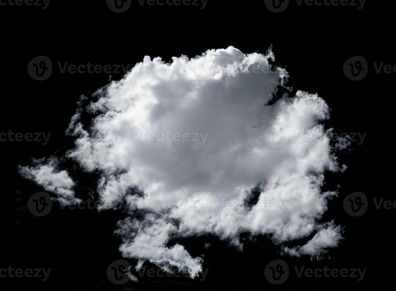 Circle atmospheric white cloud on black isolated background. Brush. Design element. Climate photo