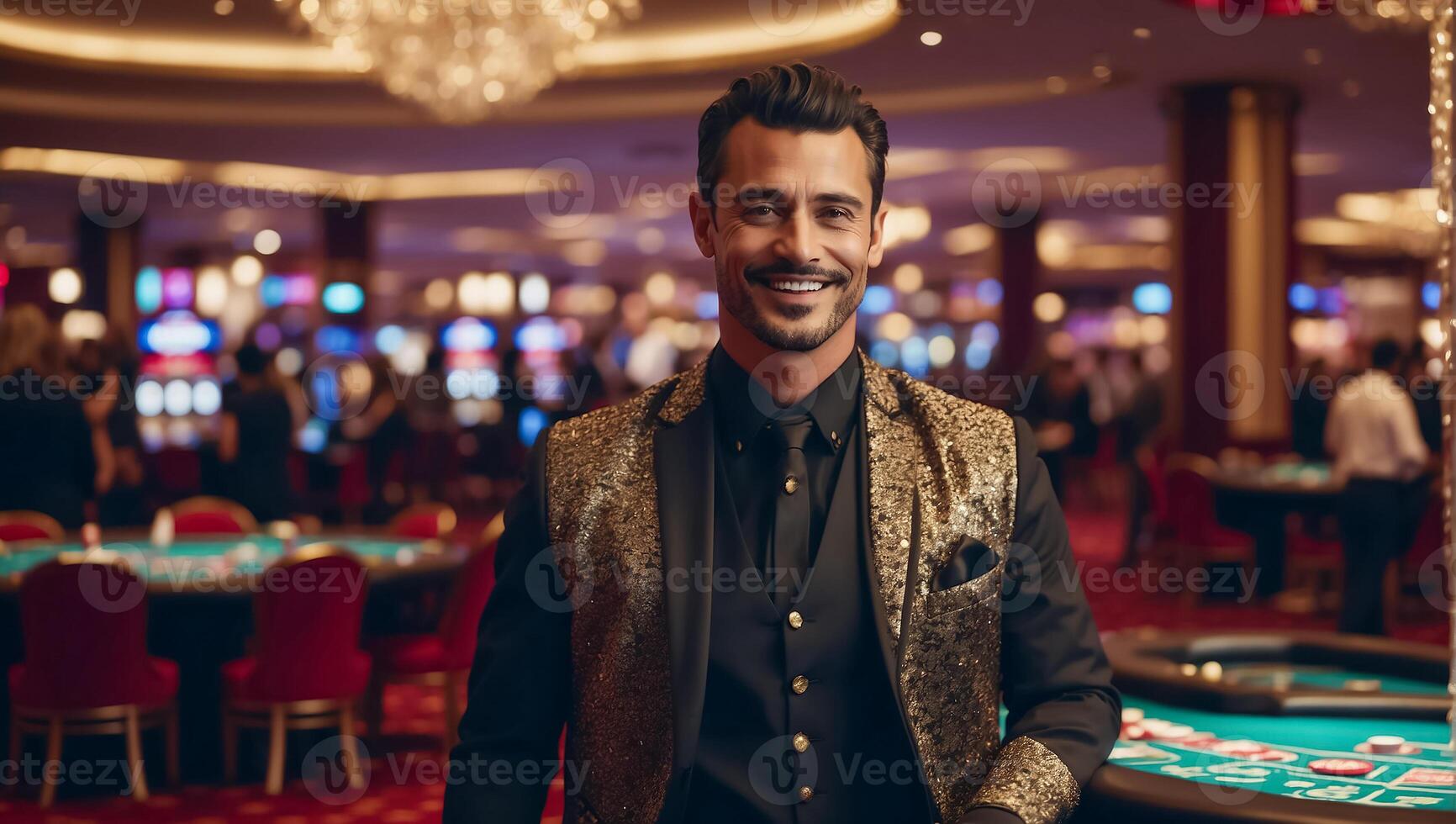 ai generado exitoso hombre en un casino foto