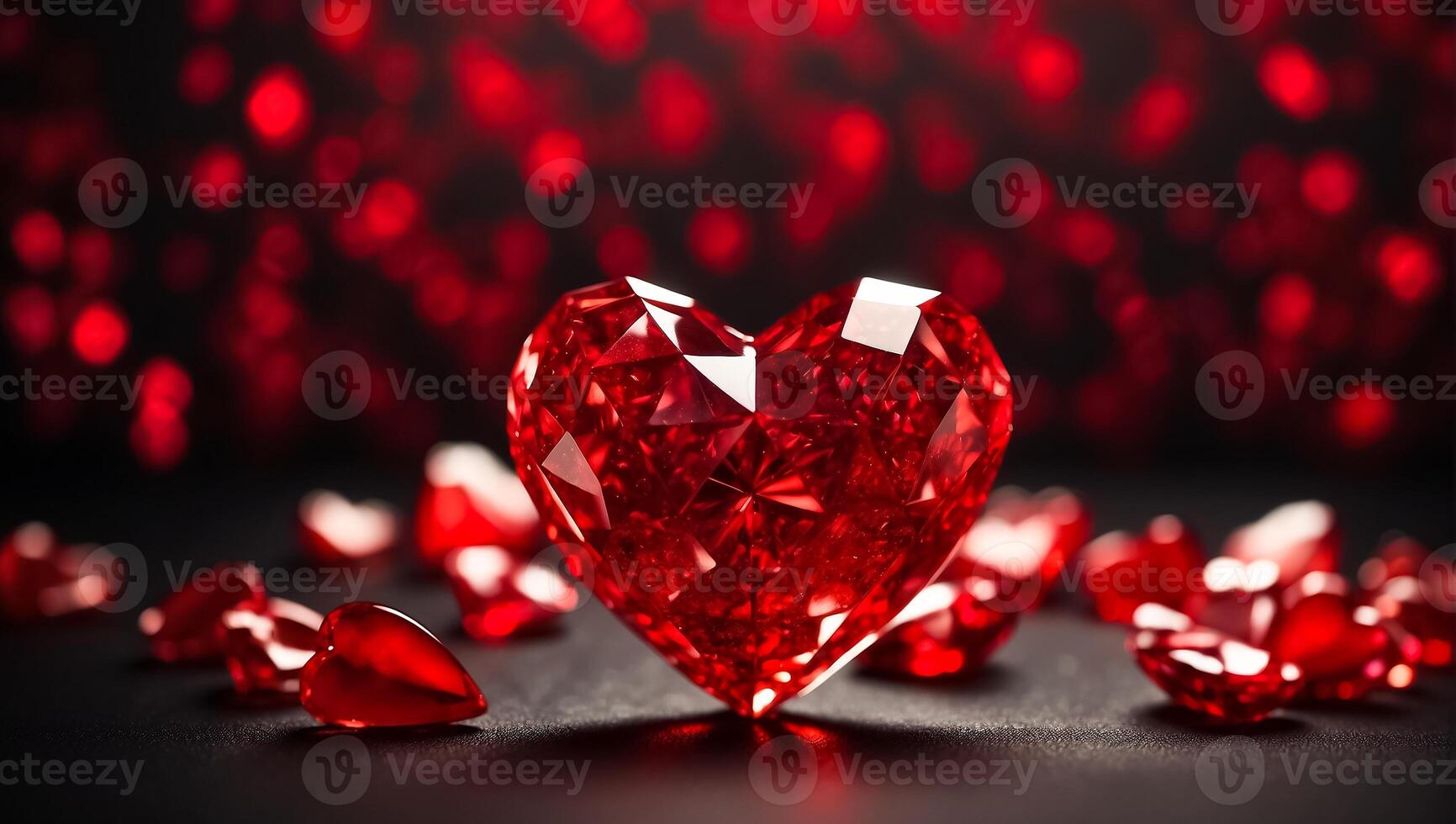 AI generated Beautiful diamond red hearts on a dark background photo