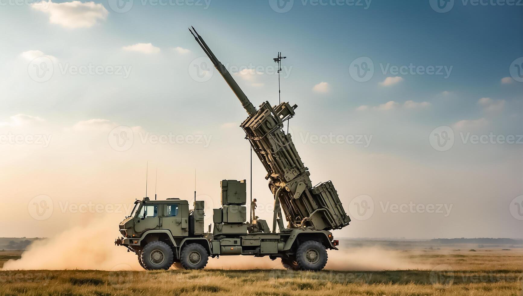 AI generated defense system Patriot in the field, day, background photo