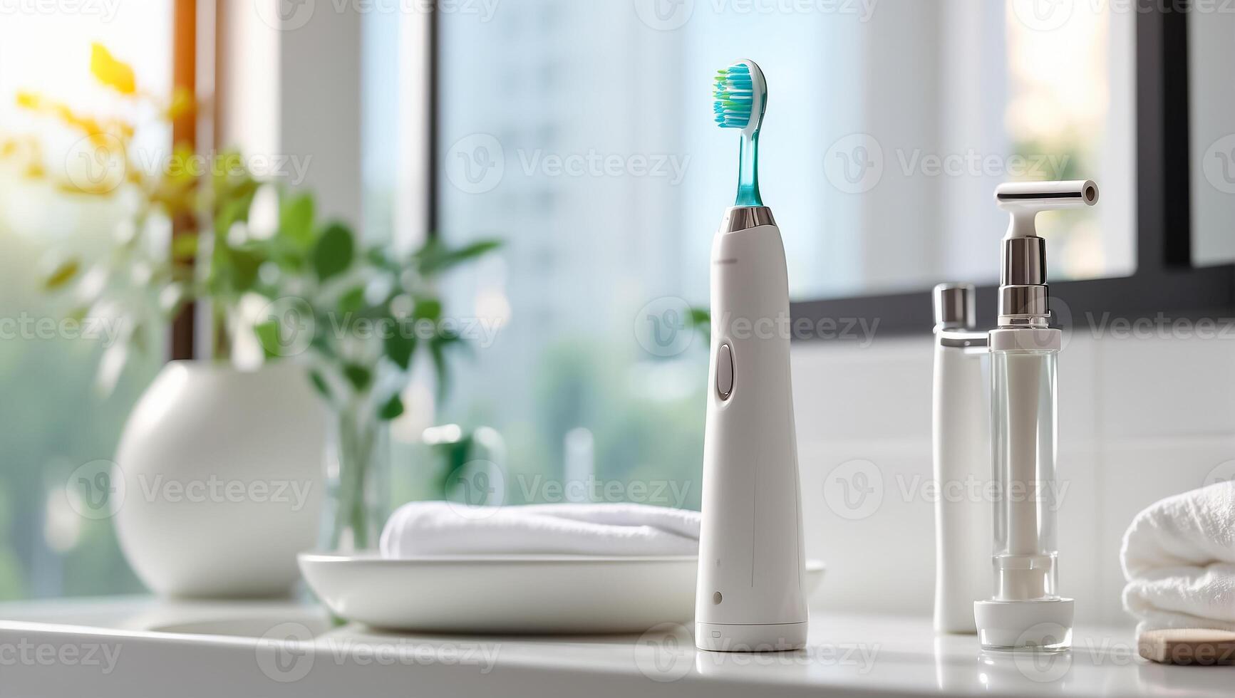 AI generated Electric toothbrush in the bathroom photo