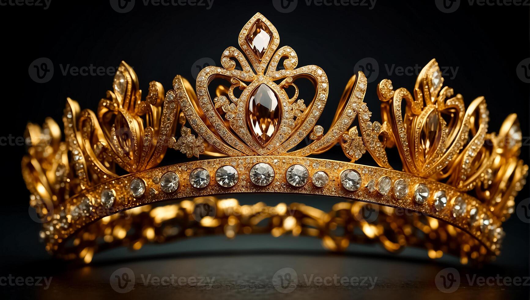 AI generated Beautiful golden crown with stones on a dark background photo