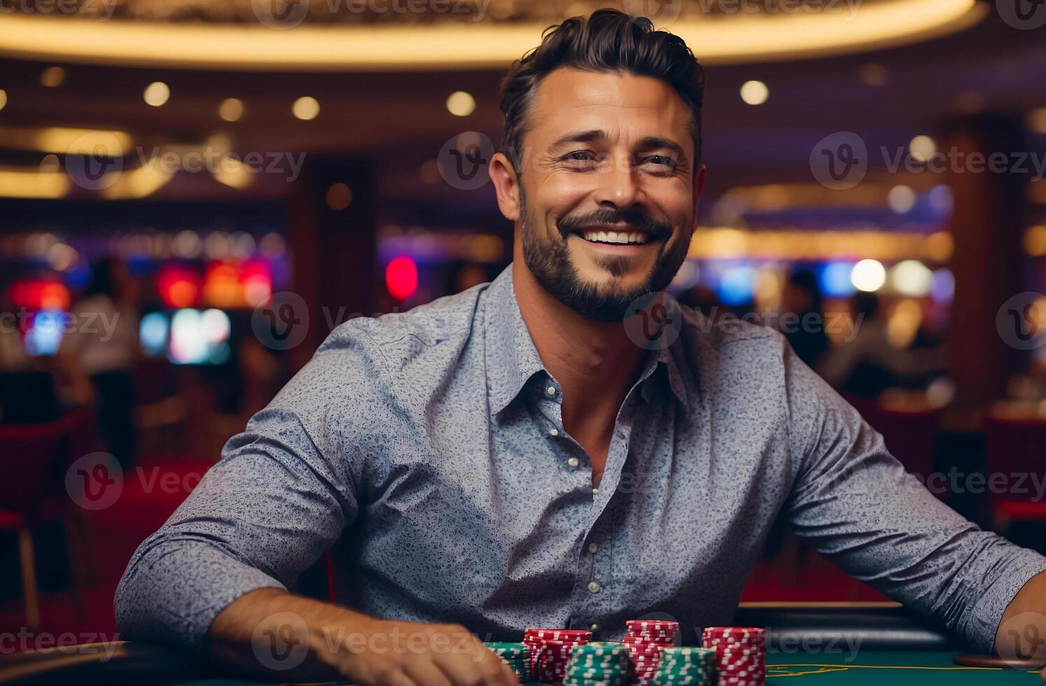AI generated Happy man playing in a casino photo
