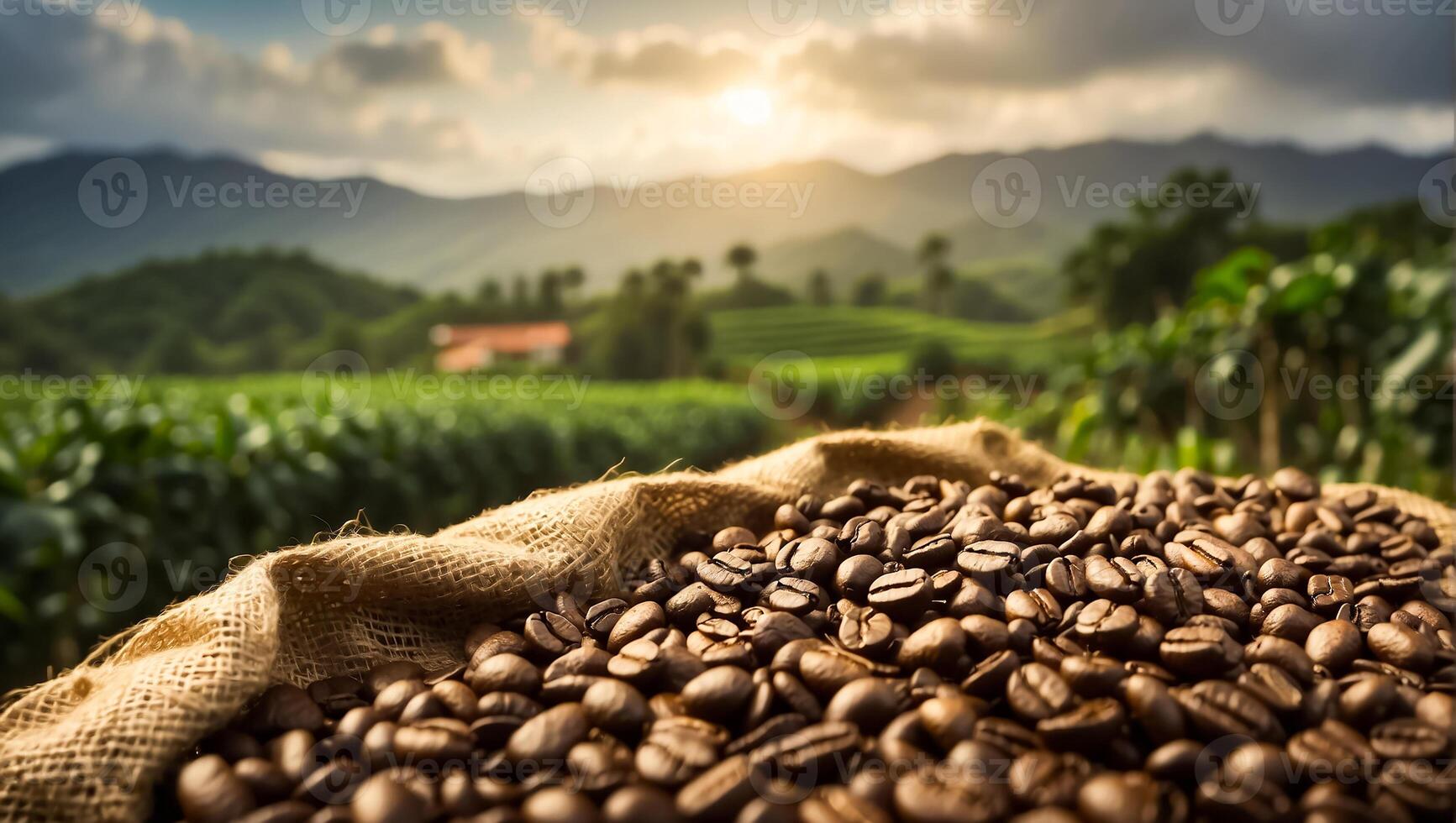 AI generated Coffee harvest on plantation photo