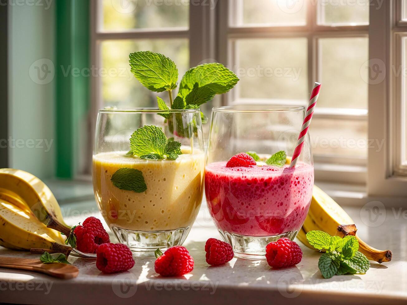 AI generated Strawberry and banana smoothie photo