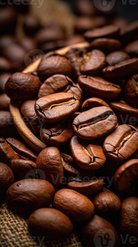 AI generated Close-up Roasted coffee beans. Colombian coffee photo