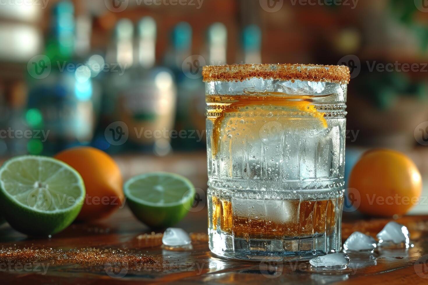 AI generated Cocktail drink in a glass on the table with tequila, gin, liqueur, lemon juice photo