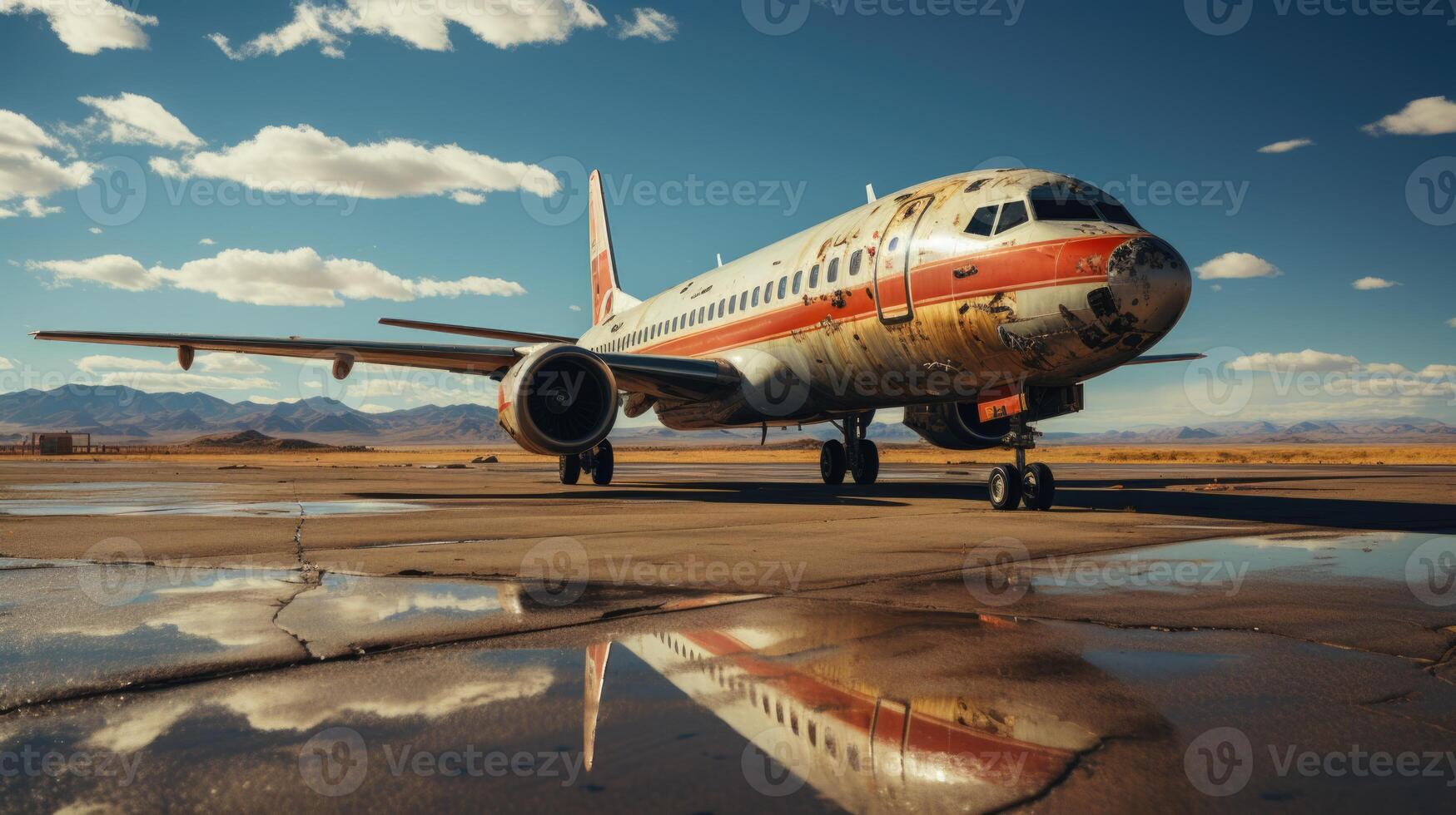 AI generated A large passenger airplane on an airport runway photo