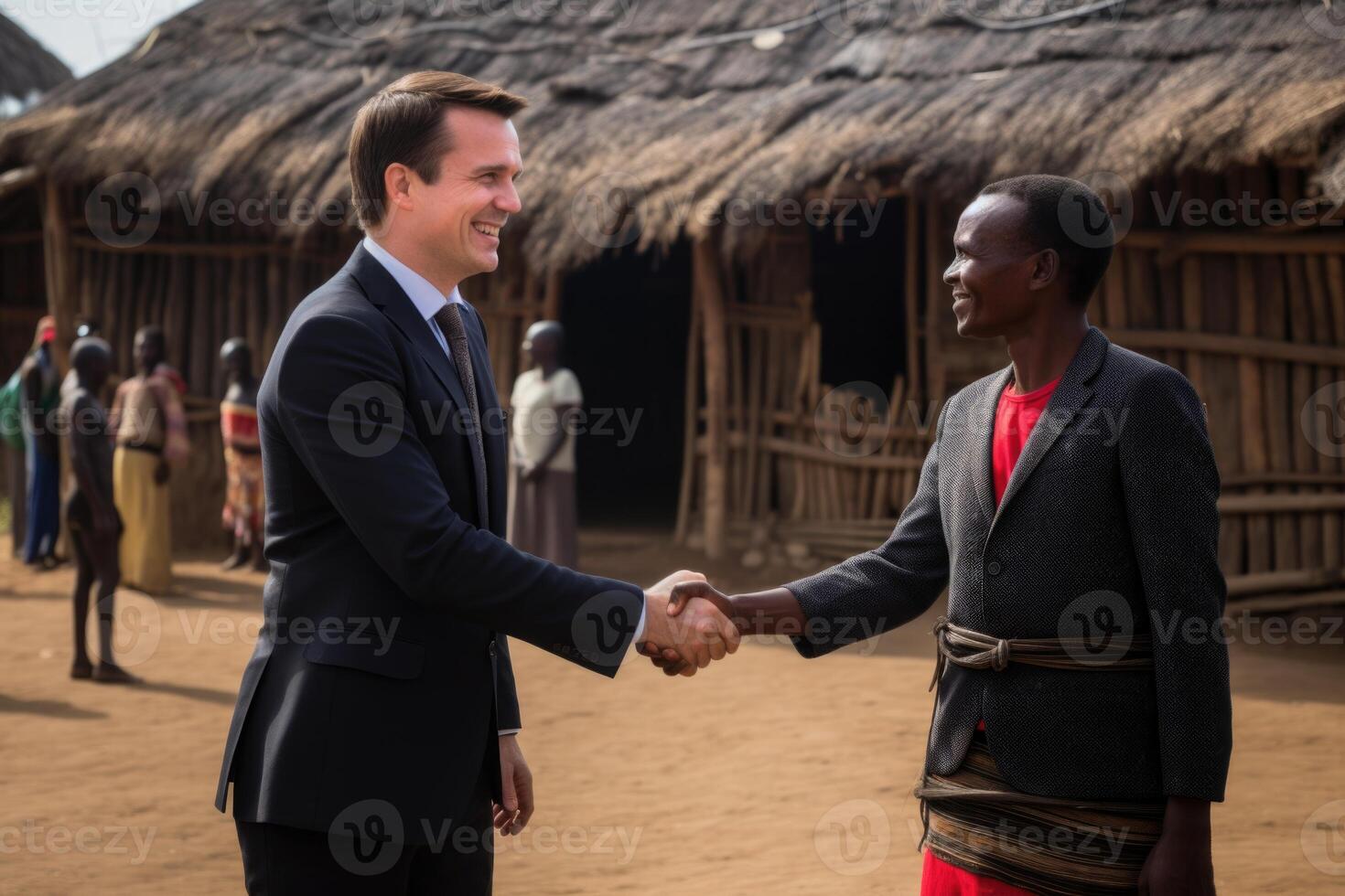 AI generated Two men of different races shake hands. Business handshake photo