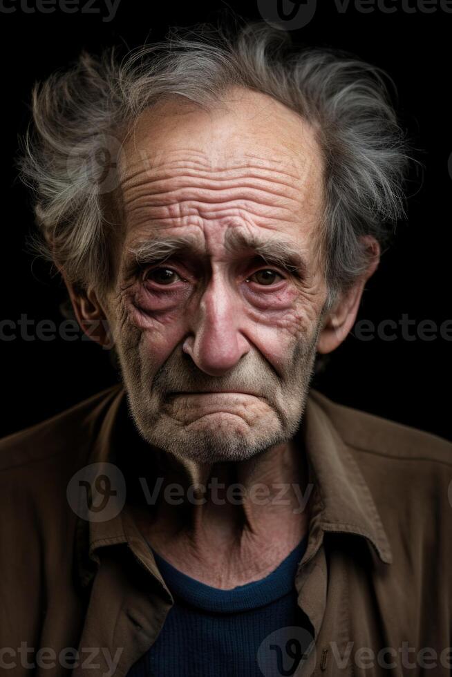 AI generated Portrait of a sad elderly man on a black background photo