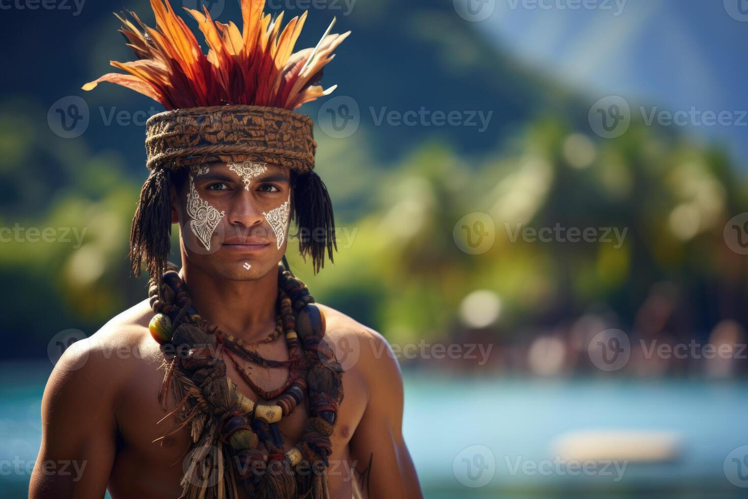 AI generated Portrait of a Polynesian man from the Pacific island of Tahiti. French Polynesia photo