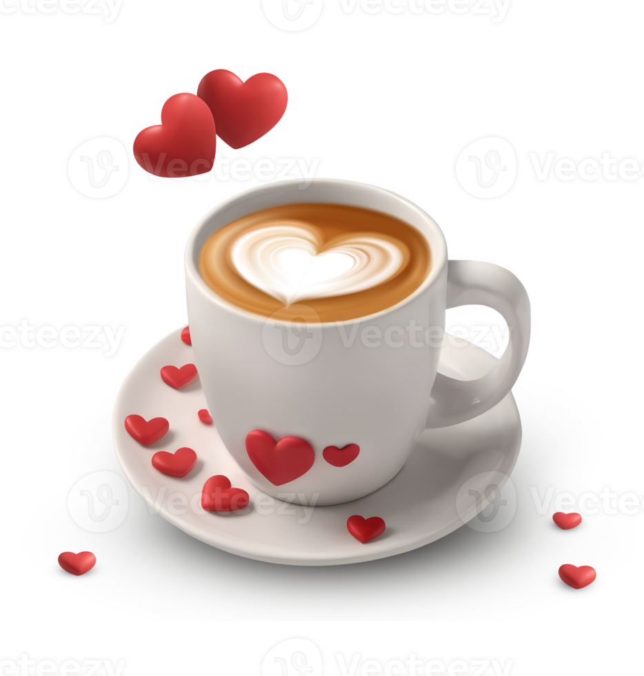 AI generated 3D Rendering Coffee Cup With Red Hearts png