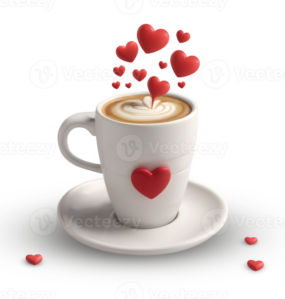 AI generated 3D Rendering Coffee Mug With Red Hearts png