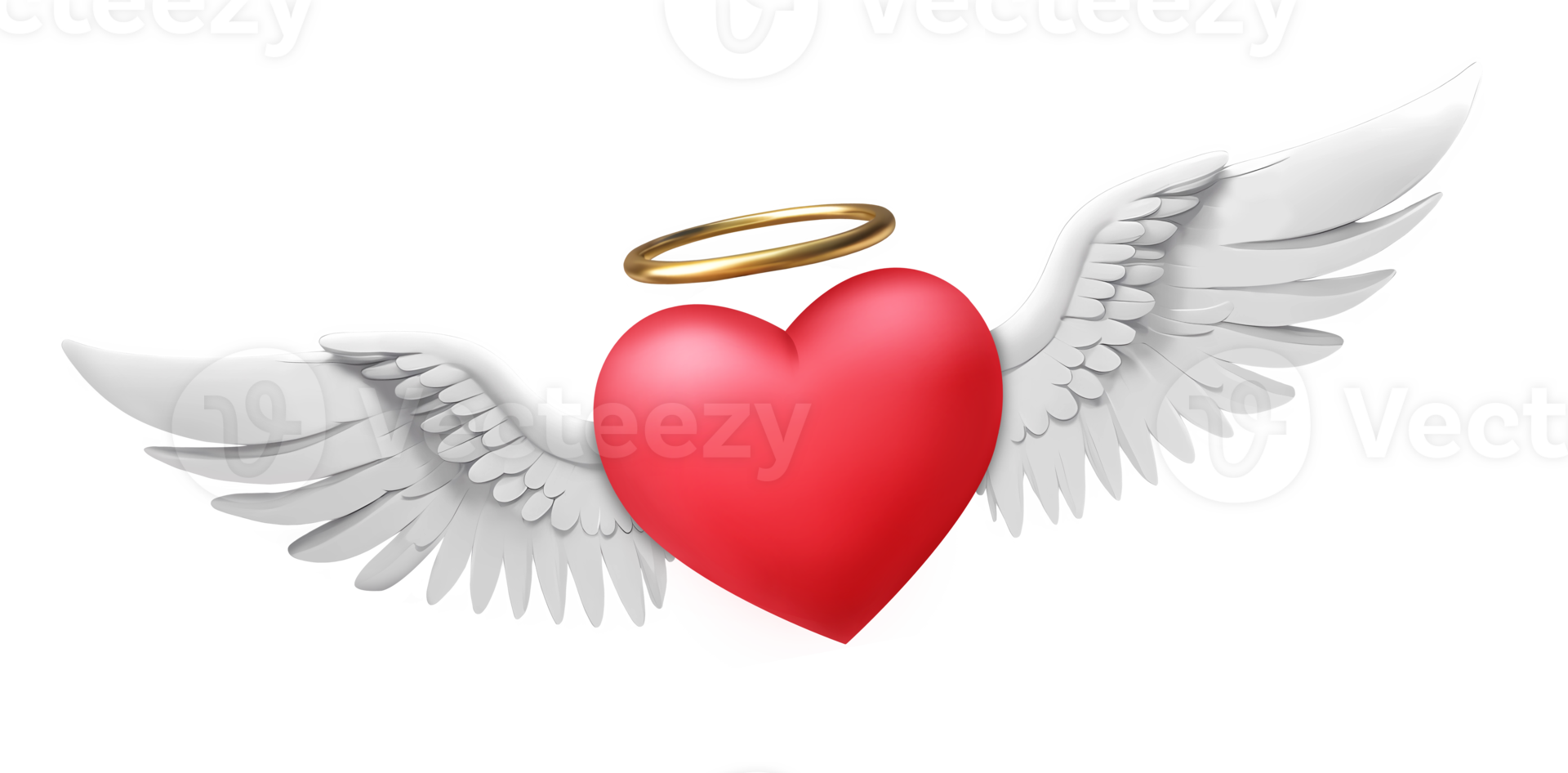 3D Rendering Valentine Red Heart With Angel Wings And Ring png