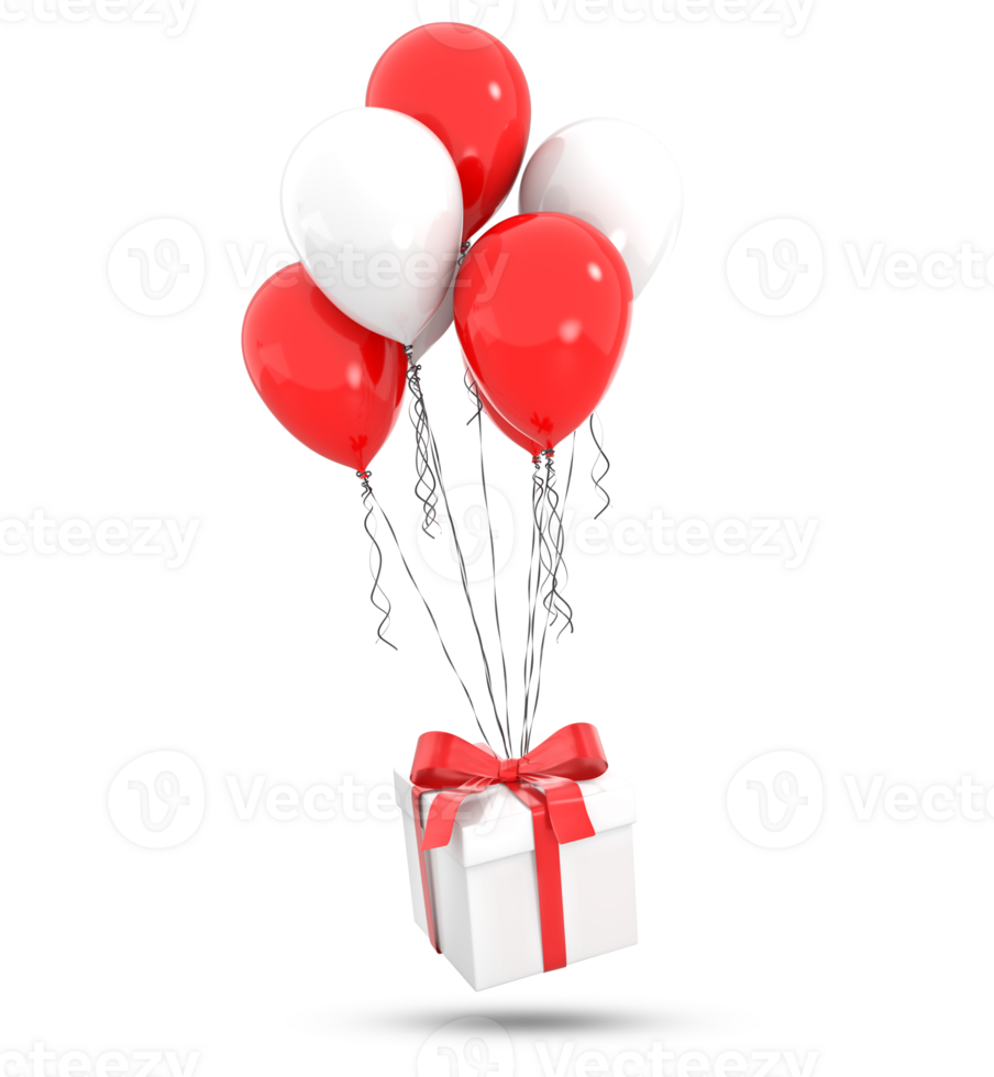 3D Rendering Flying Gift Box With Balloons png