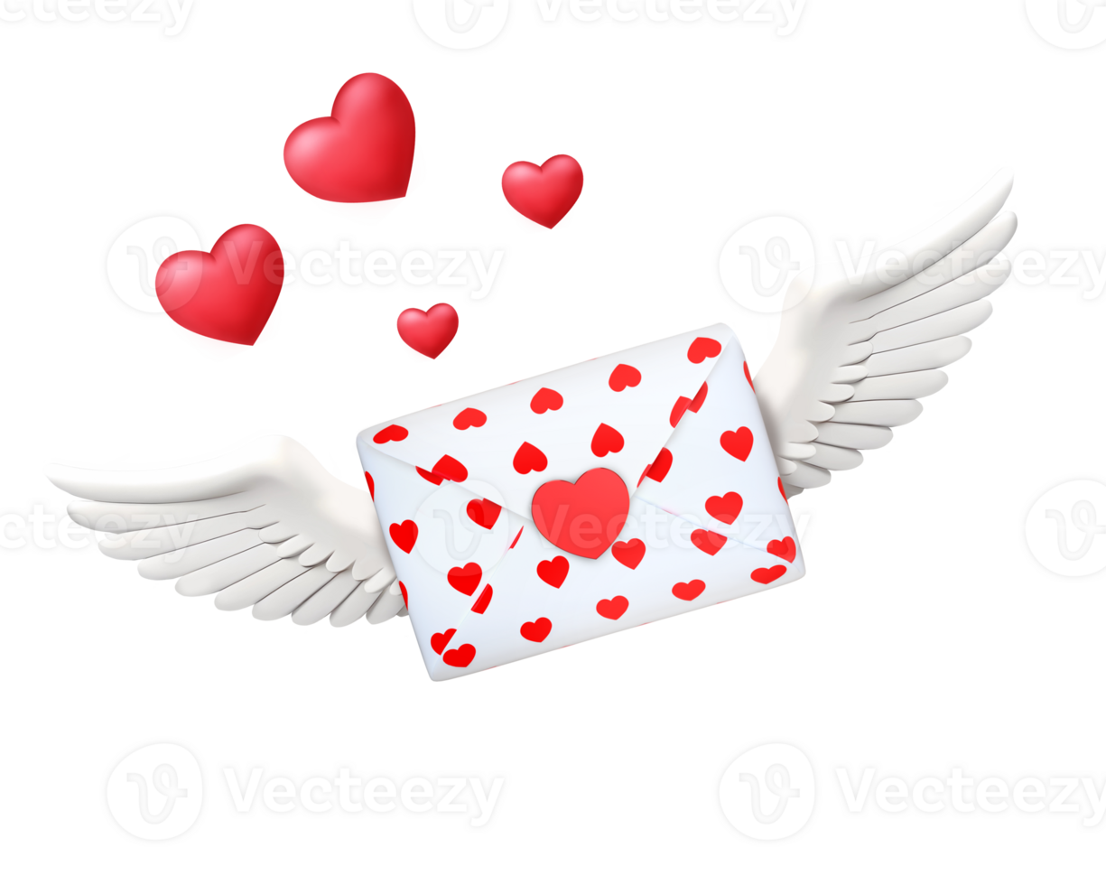 3D Rendering Valentine White Envelope With Wings png