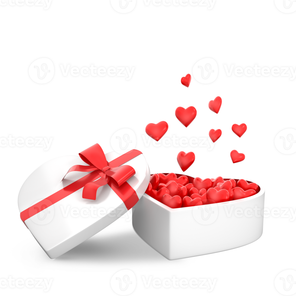 3D Rendering Open Heart Shaped Gift Box With Flying Hearts png