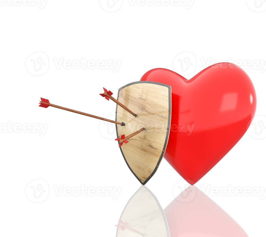 3D Rendering Heart, Shield and Arrows png