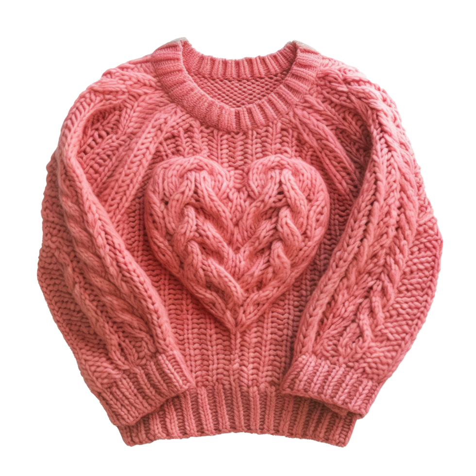AI generated Cute knitted sweater in a heart isolated png
