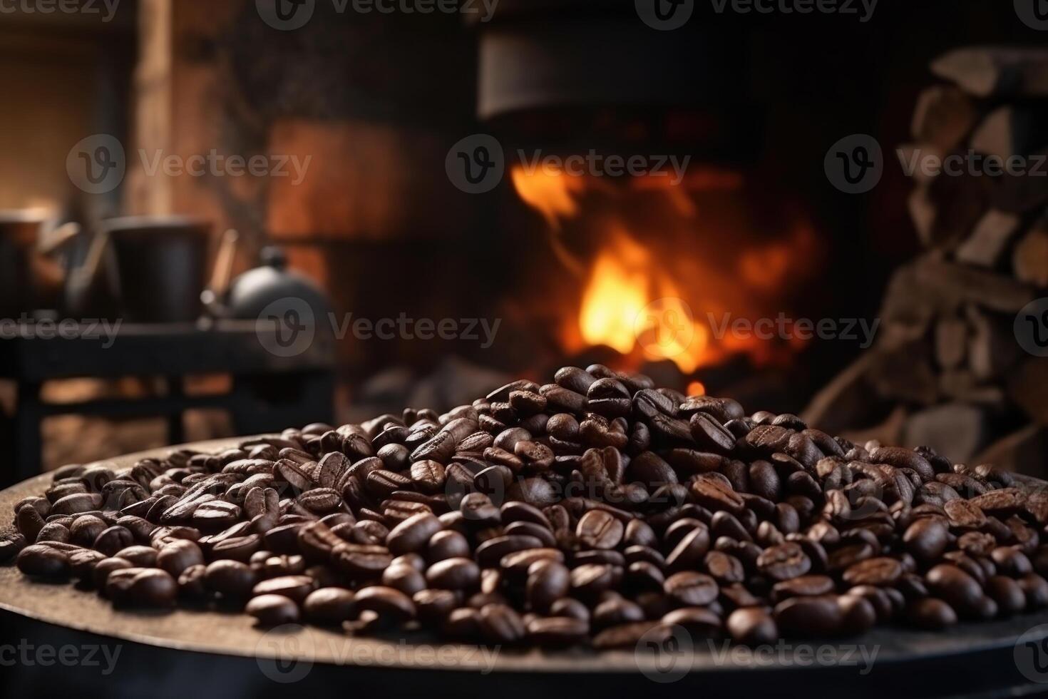 AI generated Roasted coffee beans lying on the table after roasting . Colombian coffee photo