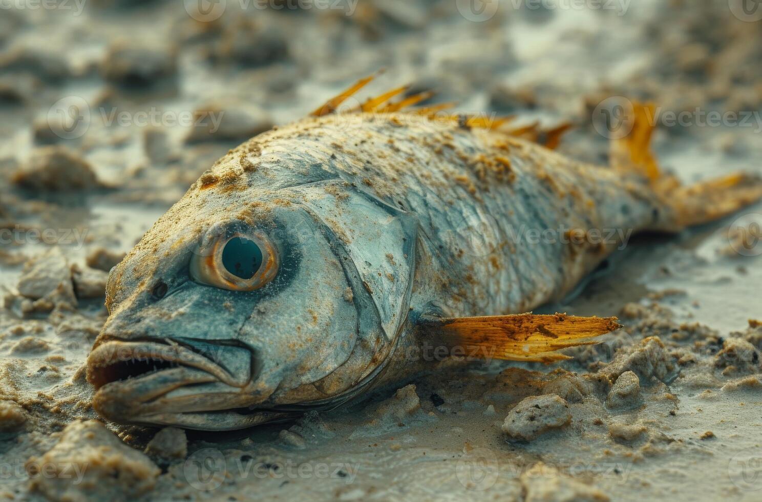 AI generated Dead fish lies on dry land, water scarcity image 37979609 ...