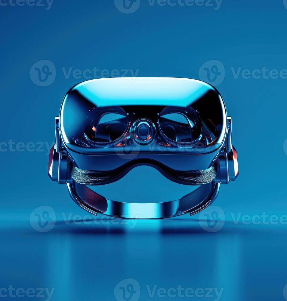 AI generated VR headset displayed on a blue background photo