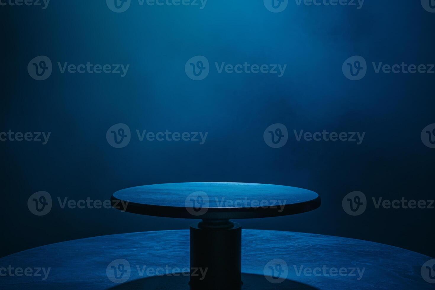 AI generated Empty table with blue rimmed flashlight waiting for an adventure or story to unfold in the mysterious glow, brand positioning image photo