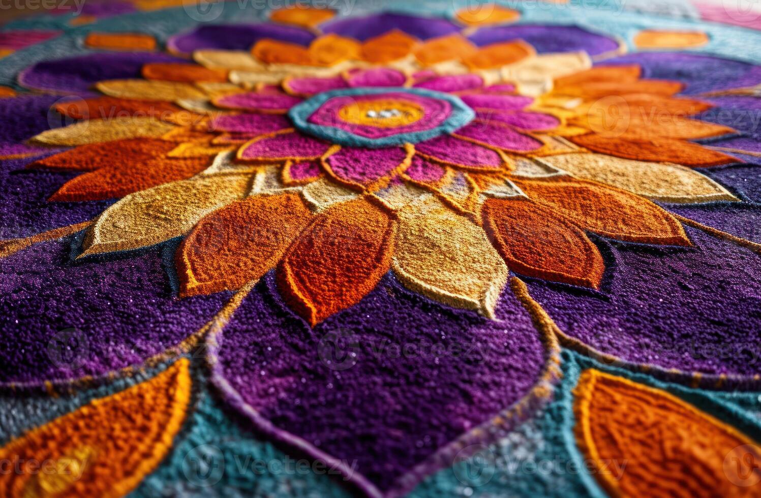 AI generated Vibrant rangoli festival in india transforms with joyful colors and intricate designs, gudi padwa traditional decoration image photo