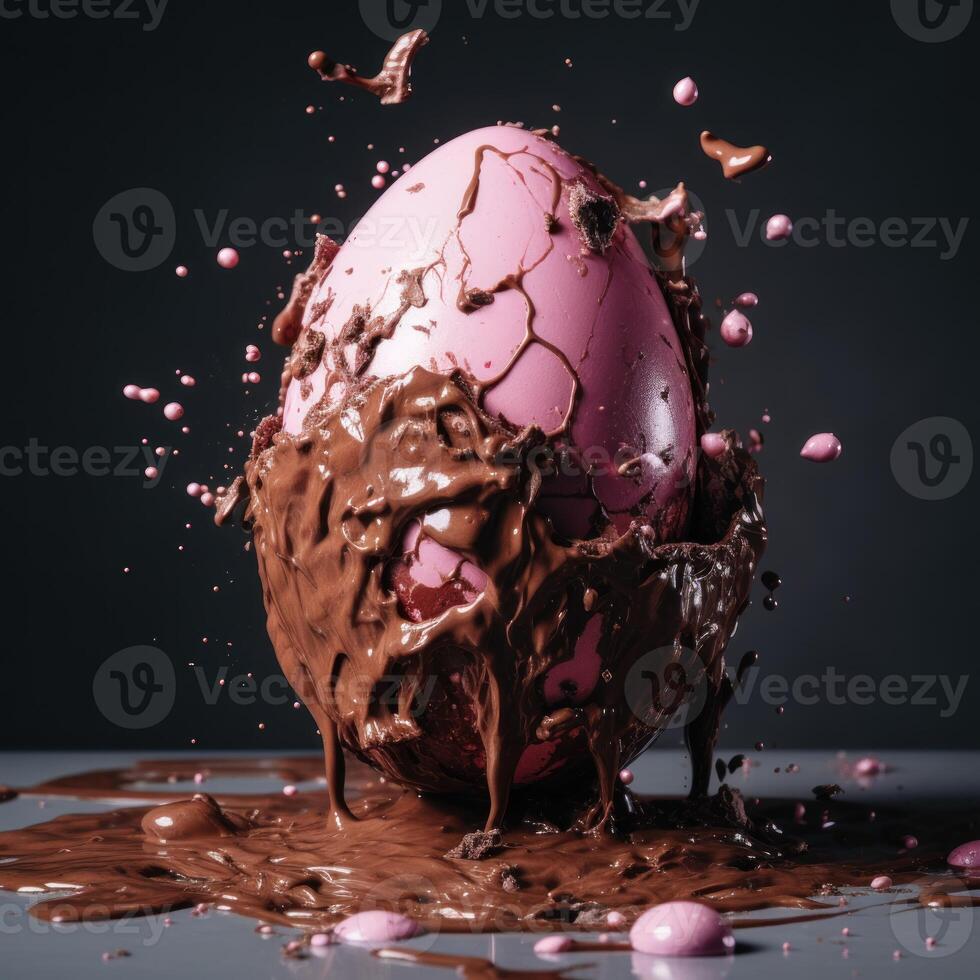 AI generated Chocolate egg breaking into pieces, easter chocolates picture photo