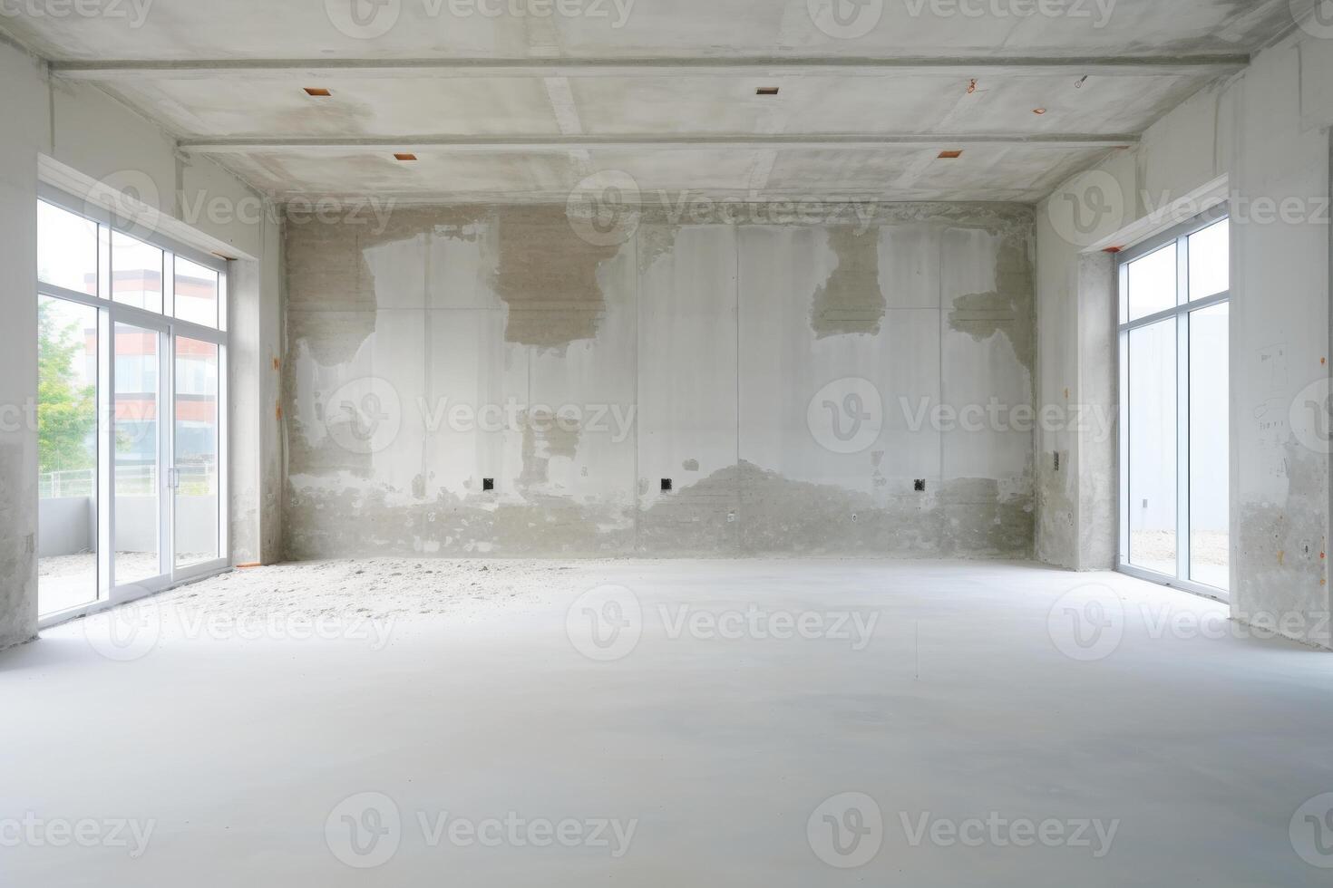 AI generated Empty room in a new construction building with not clean, decluttered interiors picture photo