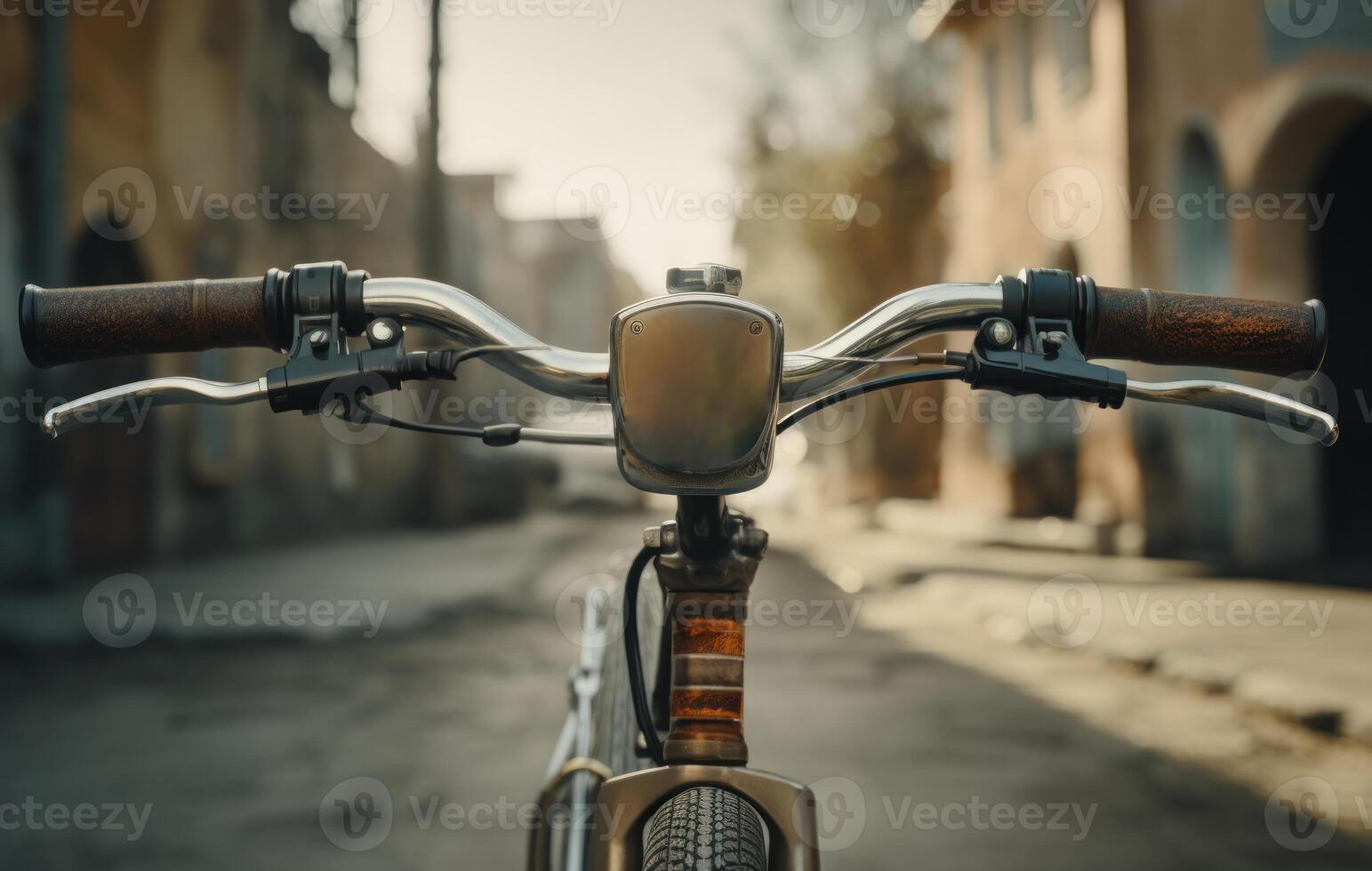 AI generated Focused camera lens highlights the intricate details of a bicycle handle, public transport city picture photo